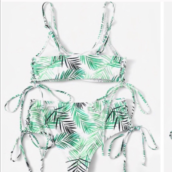 Tropical Leaf Side Tie High Waist Bikini Set - Picture 5 of 8